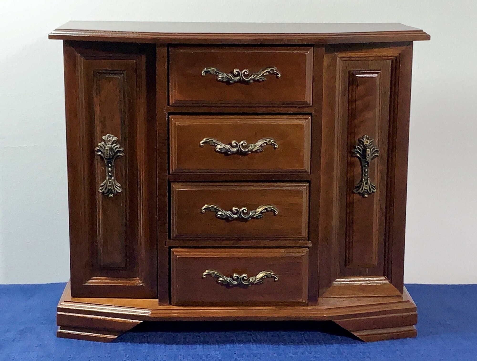 Vintage Solid Hard Wood Jewelry Chest Box Storage, 2 Side