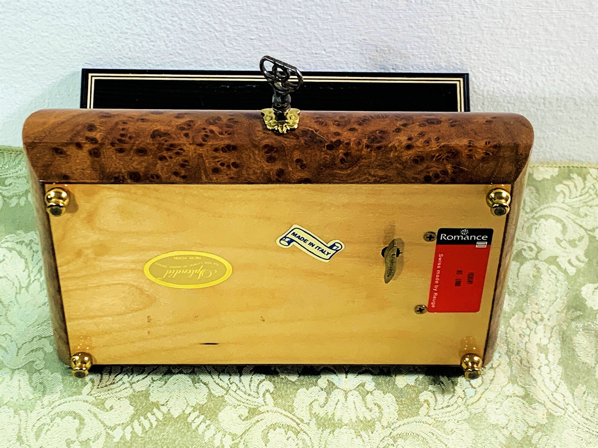 Collectible Reuge Romance Swiss Music Box, Memory. 18 Key, Fine Burl