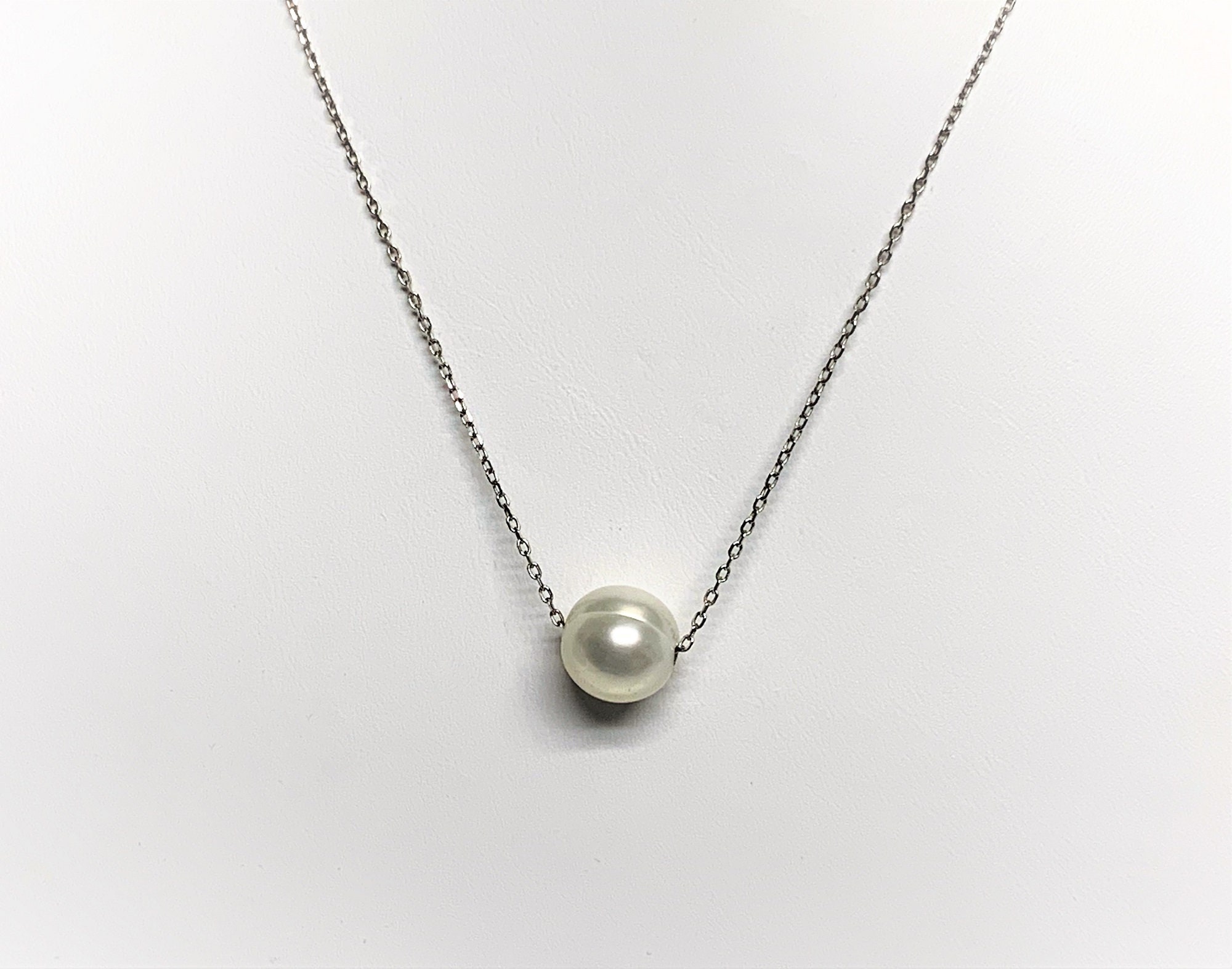 Single Pearl Necklace, 10 mm South See White Pearl, 18 Sterling Silver ...