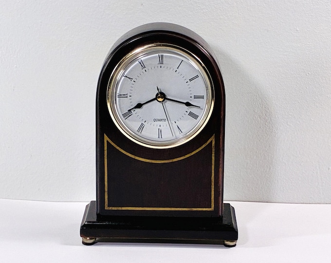 The Bombay Co.® 1994 Cherry Wood Mantel Clock,  7" T. 5" W. 3.5" Dial, Japan Quartz Movement, Restored & Serviced, Free US Shipping