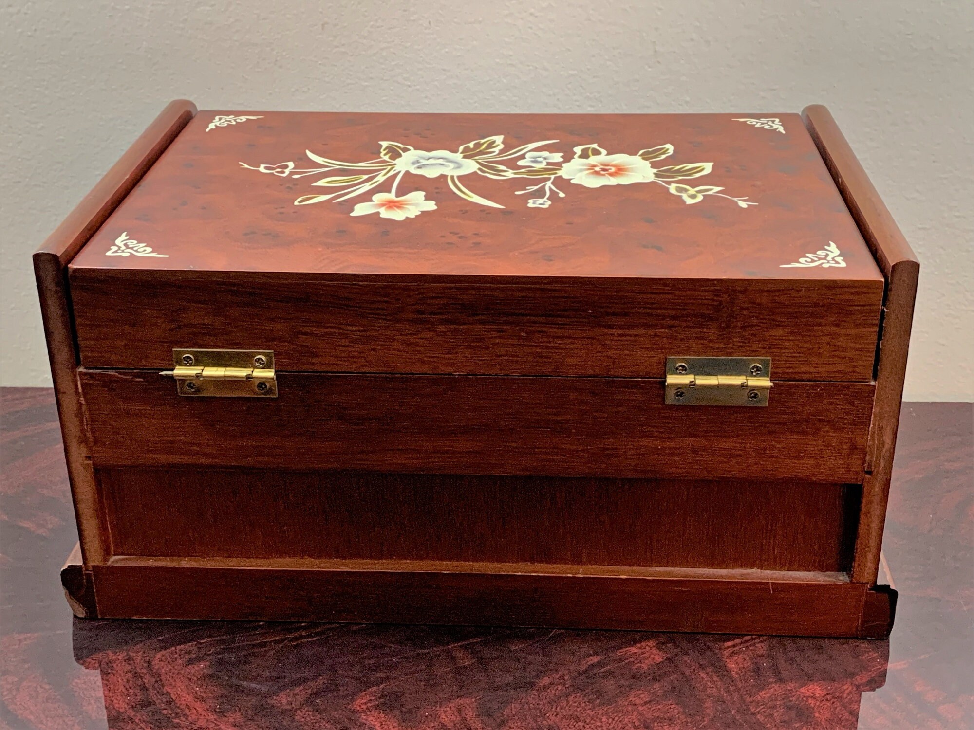 Vintage Solid Wood Jewelry Box,Hand Crafted, Mirror, Padded