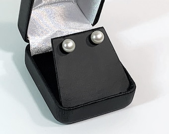 Sterling Silver White Natural Fresh Water Pearl Studs, 7.5mm Round, Beautiful Luster & Smooth Surface. Free US Shipping.