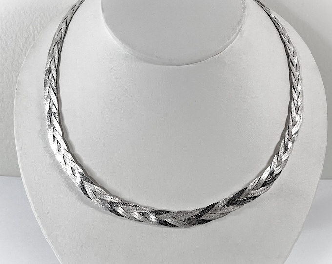 Vintage Milor™ Sterling Silver .925 ITALY Braided Herringbone 18" Necklace & 7.25" Bracelet Set, 8mm Wide, 31.70 Grams. Free US Shipping