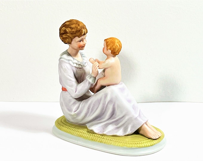 Vintage 1981 Pattycake Original Porcelain Sculpture "Mother and Child", Premier Issue by Roman Inc. 5.25" L3.25" W. 5" T. Free US Shipping.
