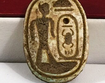 Vintage Ancient Egyptian Faience Personalizes Royal Seal Amulet, West Thebes, Upper Egypt, 25 mm