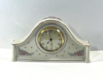 Vintage Lenox® "Rose Garden" Bone China Porcelain Clock, USA 1992. 9" W. 5" T. Excellent Condition, Free US Shipping.