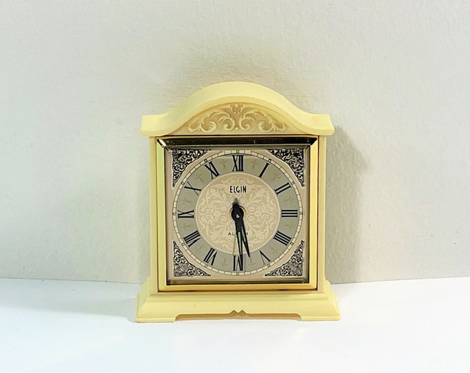 Vintage Mini Elgin Mechanical Alarm Clock, Serviced. Embossed Roman Dial, Brass Movement. 2 Winding Keys, 3.5" T. 3" W. Free US Shipping.