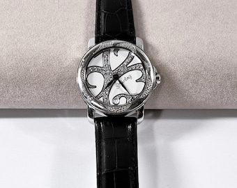 VTG Stuhrling™ Audrey Swiss Quartz Movement, All Stainless Steel, 34mm Case, Crystal Dial, Date, Leather Band, Serviced, Free US Shipping.