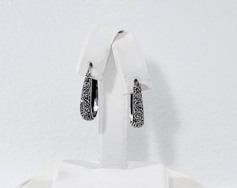 Vintage Sterling Silver & Marcasite Huggies, Ornate Beaded Patterns, 1" Long, 6mm Wide, Refinished. Free US Shipping.