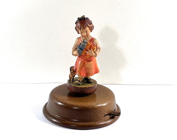 Vintage Reuge Swiss Music Box 'Doctor Zhivago" ANRI Rotating Sculpture 'Girl Holding Presents'", Restored, 6.5" T. 5" Base. Free US Shipping