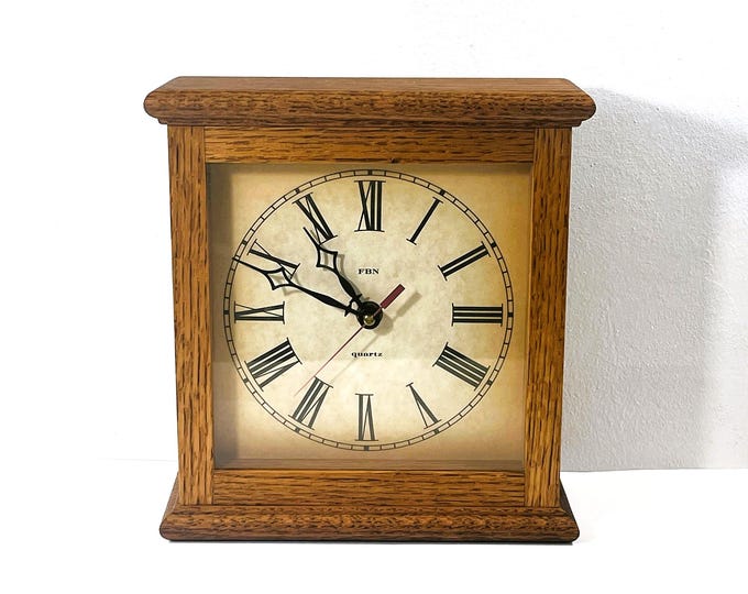 Vintage 1970's Kienzle™ FBN Germany Chrono Quartz W715 Large Teak Wood Clock. 7" Dial, 9.5" T. 9" W. Serviced. Free US Shipping.