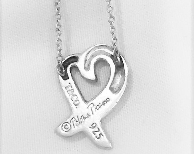 Tiffany & Co. Paloma Picasso® Collection The Loving Heart on a 16" Chain in Sterling Silver, Signed, Refinished. Authentic. Free US Shipping