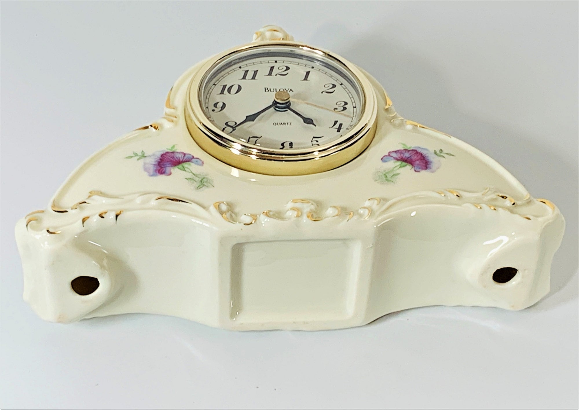 Vintage Rare Bulova French Style Floral Porcelain Quartz Mantel Clock