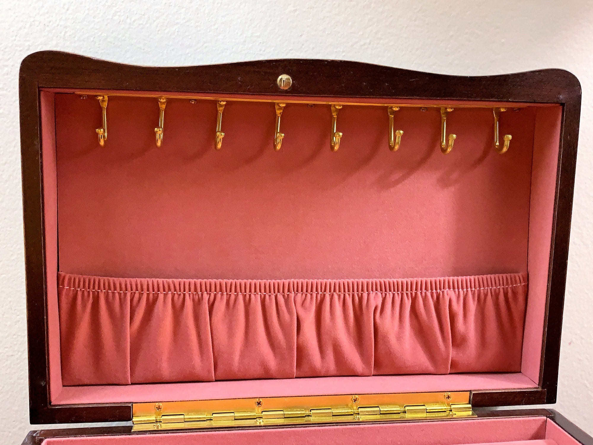 Vintage Solid Wood Jewelry Box,Hand Crafted, Padded Compartments