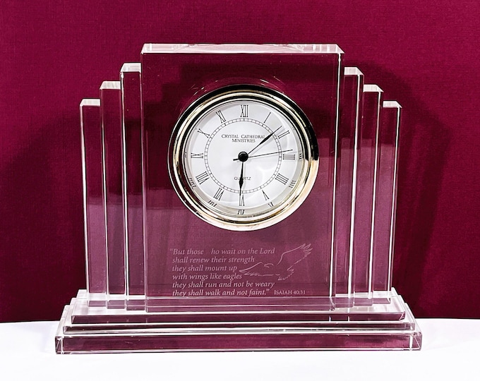 Crystal Cathedral Ministries Clock, 24% Fine Irish Waterford Crystal, 'ISAIAH 40:31 Message', 7.5" W. 6" T. Serviced, Free US Shipping.