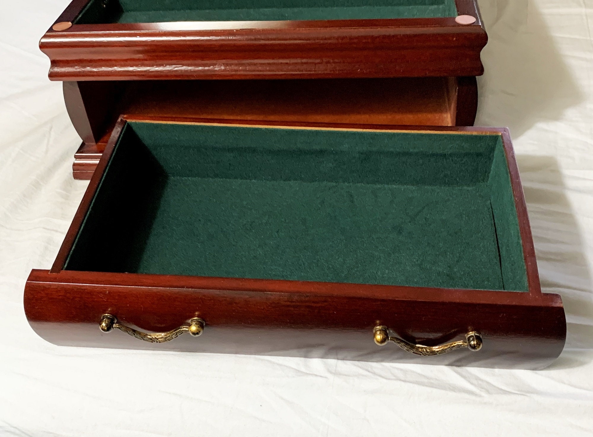 Vintage Exotic Fancy Fine Wood Jewelry Box, Metal Pattern on Hinged Lid