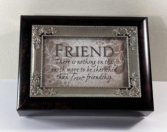 Vintage Music Memory Jewelry Box, Sankyo Japan, Tune: 'What Friends Are For'. Glass Window, Ornate Frame, 8" W. 6" L. Free US Shipping.