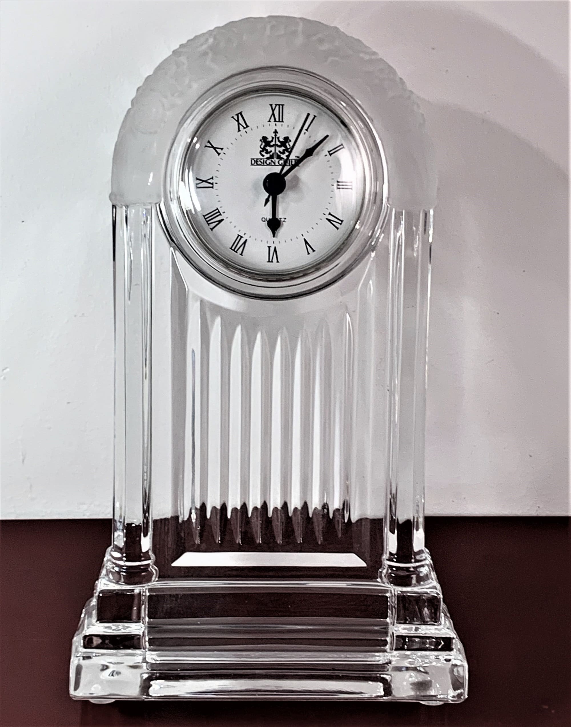 Design Guild Slovakia 24 Lead Crystal 11 Tall Mantle Clock, Frosted