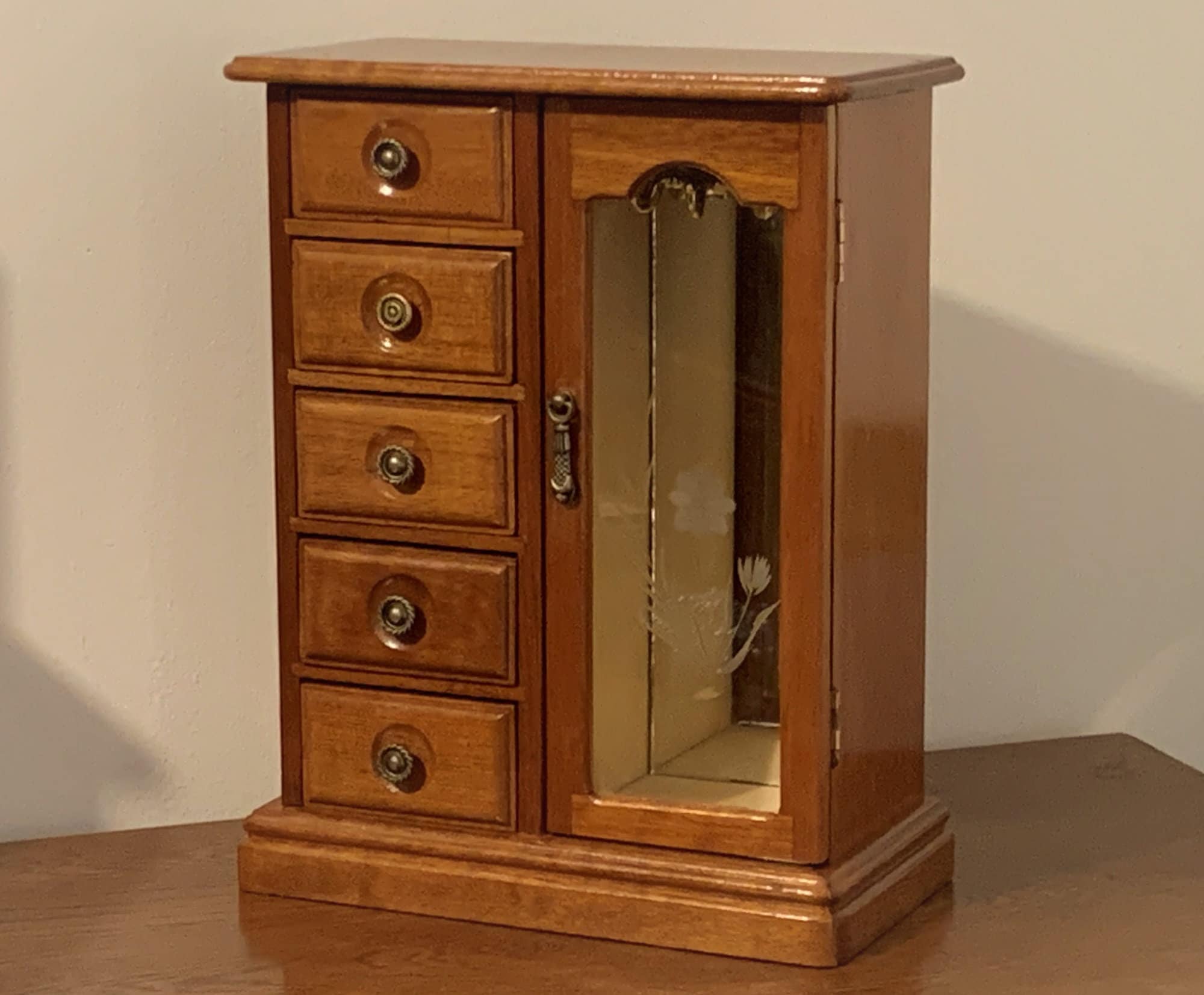 Vintage Hand Made Jewelry Box Storage Chest Organizer, Solid