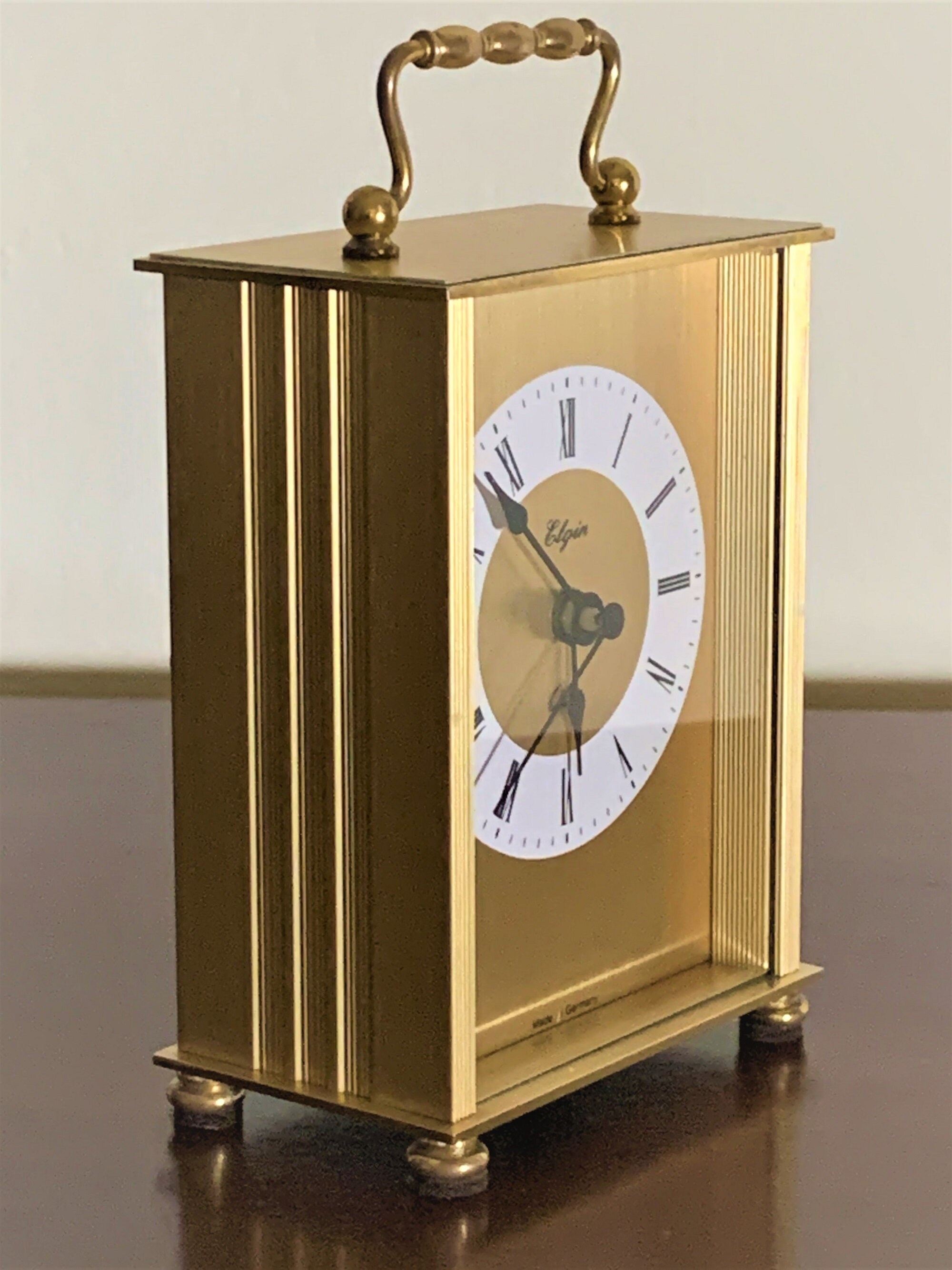Elgin Germany Brass Carriage Mantle Clock, Brushed and High Polished