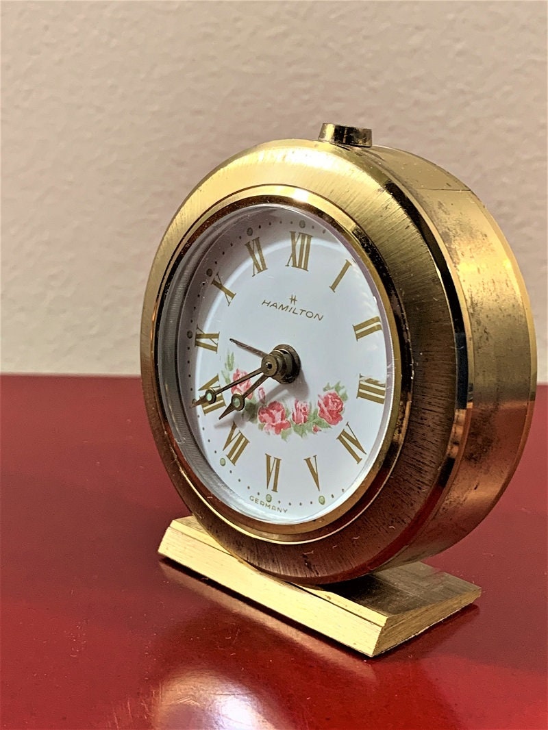 Vintage Antique Hamilton Mechanical Alarm Clock, Germany , Roses dial