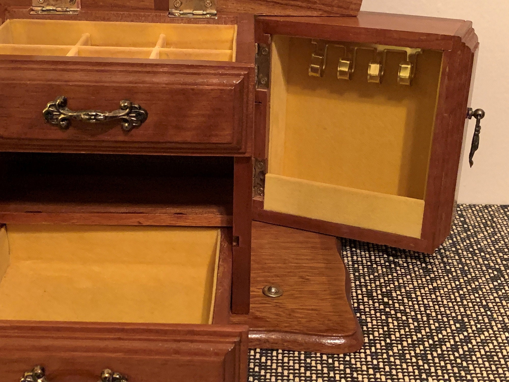 Vintage Antique Solid Wood Small Jewelry Armoire, So Many