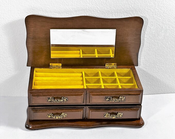 Vintage Centurion® Louisville Walnut Wood Jewelry Box, Lid W/ Mirror