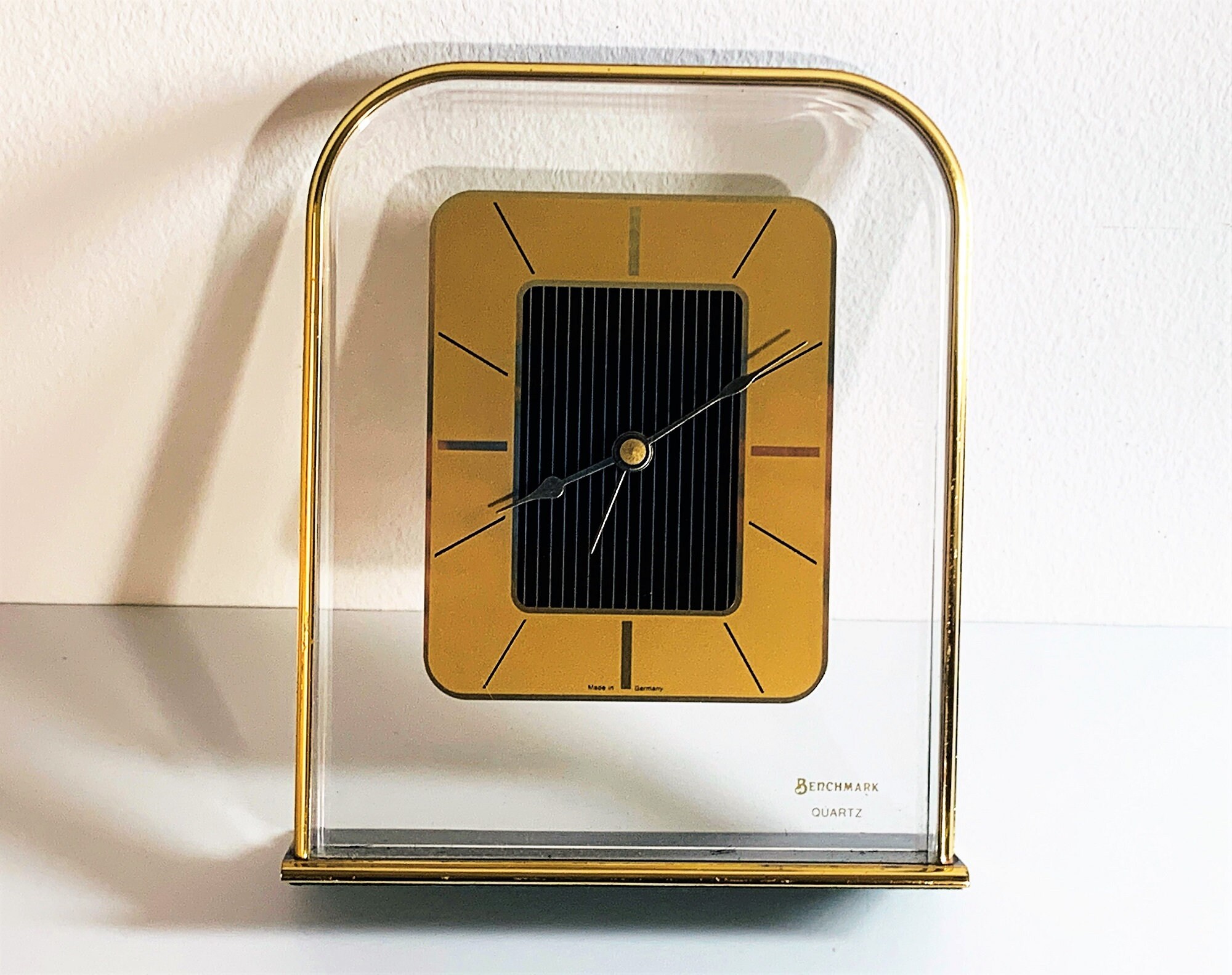 Benchmark West Germany Alarm Clock, Brass & Black Lacquered Wood