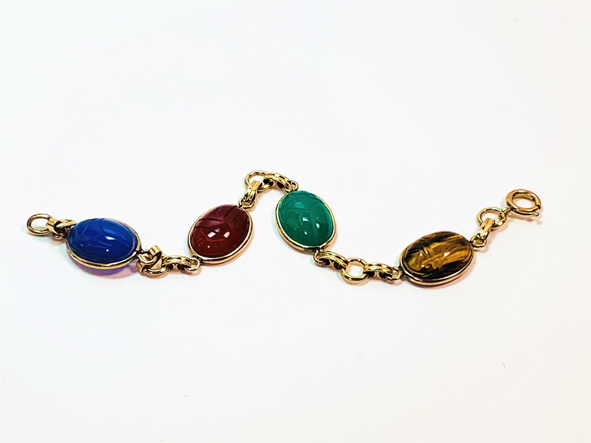 Vintage Gold Filled Scarab Bracelet, 4 Large Carved Scarabs 21 X14mm
