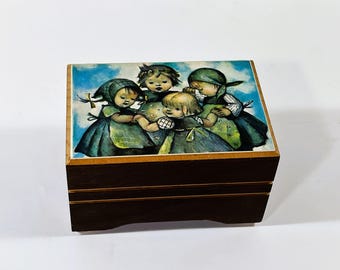Vintage Reuge Swiss Music Box, Tune "A Time For Us" No. 391-138, Carved Wood, Hummel Art, 4.5" W. 3" L. VG Condition. Free US Shipping