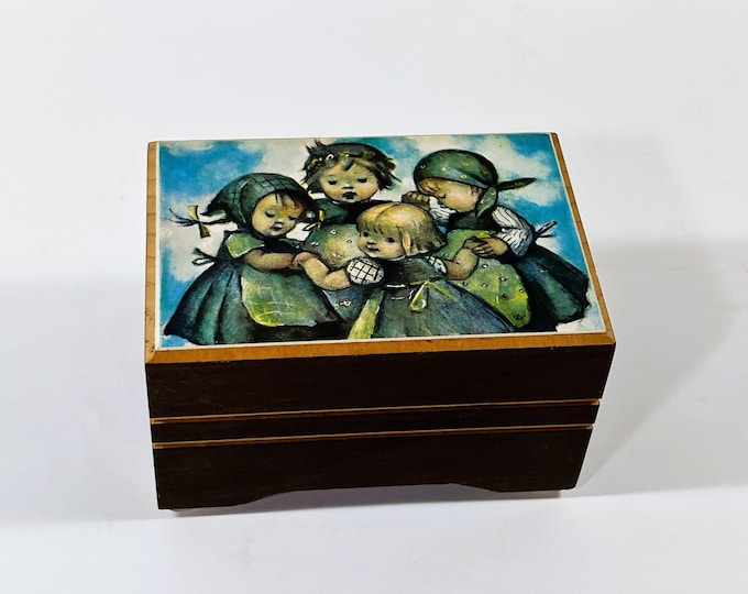 Vintage Reuge Swiss Music Box, Tune "A Time For Us" No. 391-138, Carved Wood, Hummel Art, 4.5" W. 3" L. VG Condition. Free US Shipping