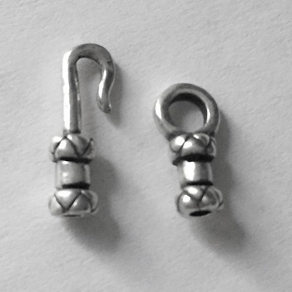 Sterling Silver .925 Tube-End Hook and Eye Clasp, For Cord or Chain. 2 mm Hole