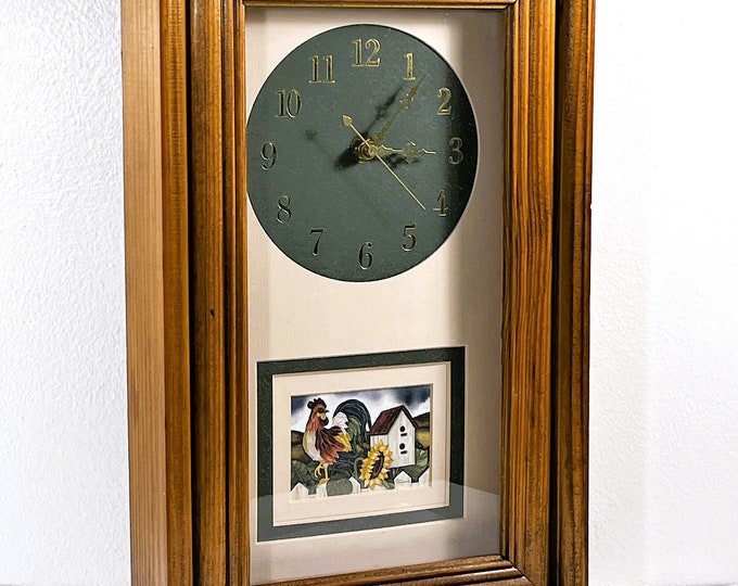 Vintage American Walnut Takane USA Large Wall or Shelf Clock, "Laurie Korsgaden" Barn Art, Quartz, Restored, 16" T. 12" W. Free US Shipping