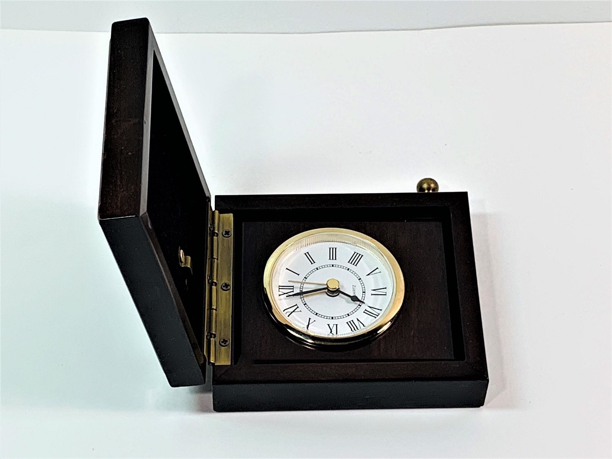 Vintage Bombay Company Quartz FoldUp Picture Frame Alarm Mahogany Wood