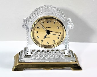 Vintage Staiger® Germany Crystal Clock, Hand Cut 24% Lead Crystal, Brass Base, 5" T. 5.5" W. Overhauled, Works Perfect. Free US Shipping.