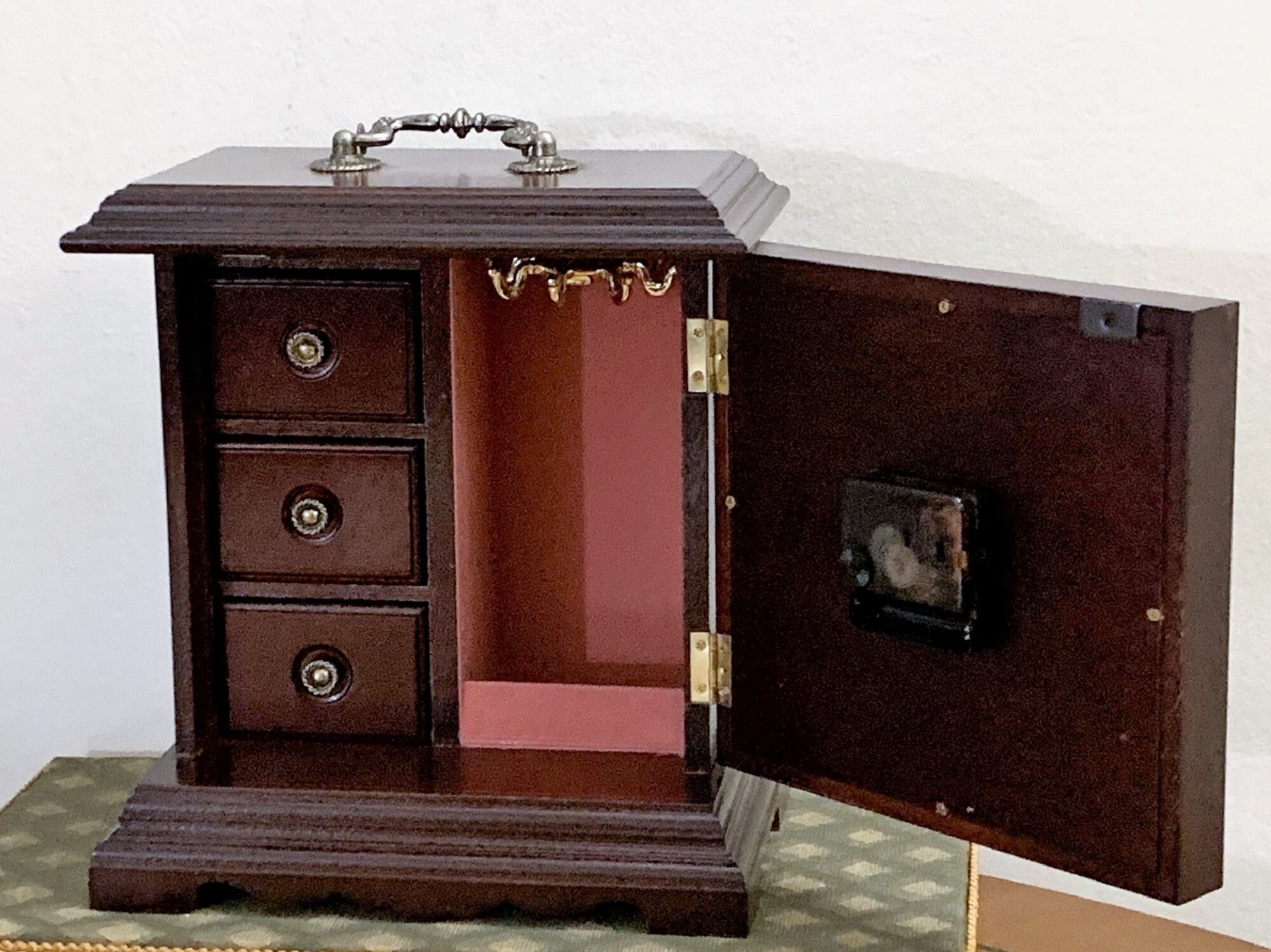 Solid Wood Jewelry With a Clock on the Hinged Door, Super