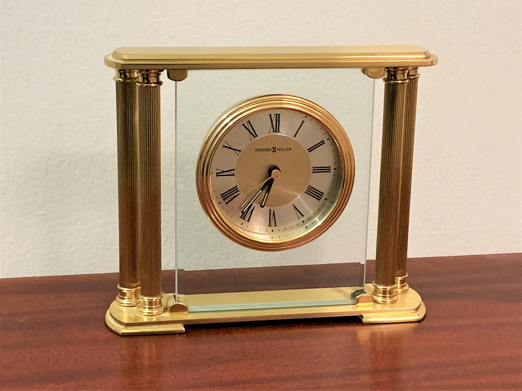 Howard Miller Athens Table Clock 613627, Solid Brass & Beveled Glass