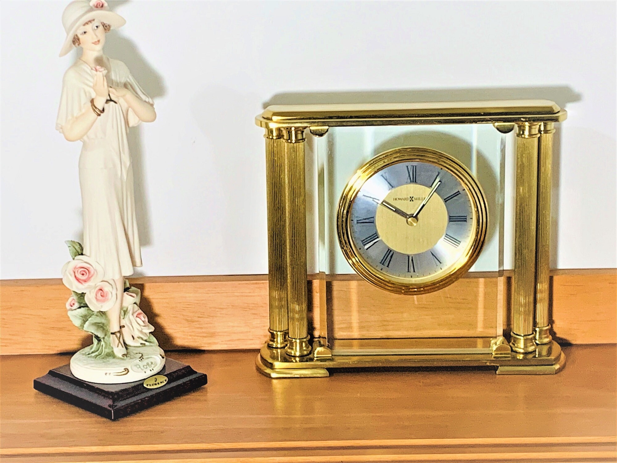Howard Miller Athens Table Clock 613627, Solid Brass & Beveled Glass