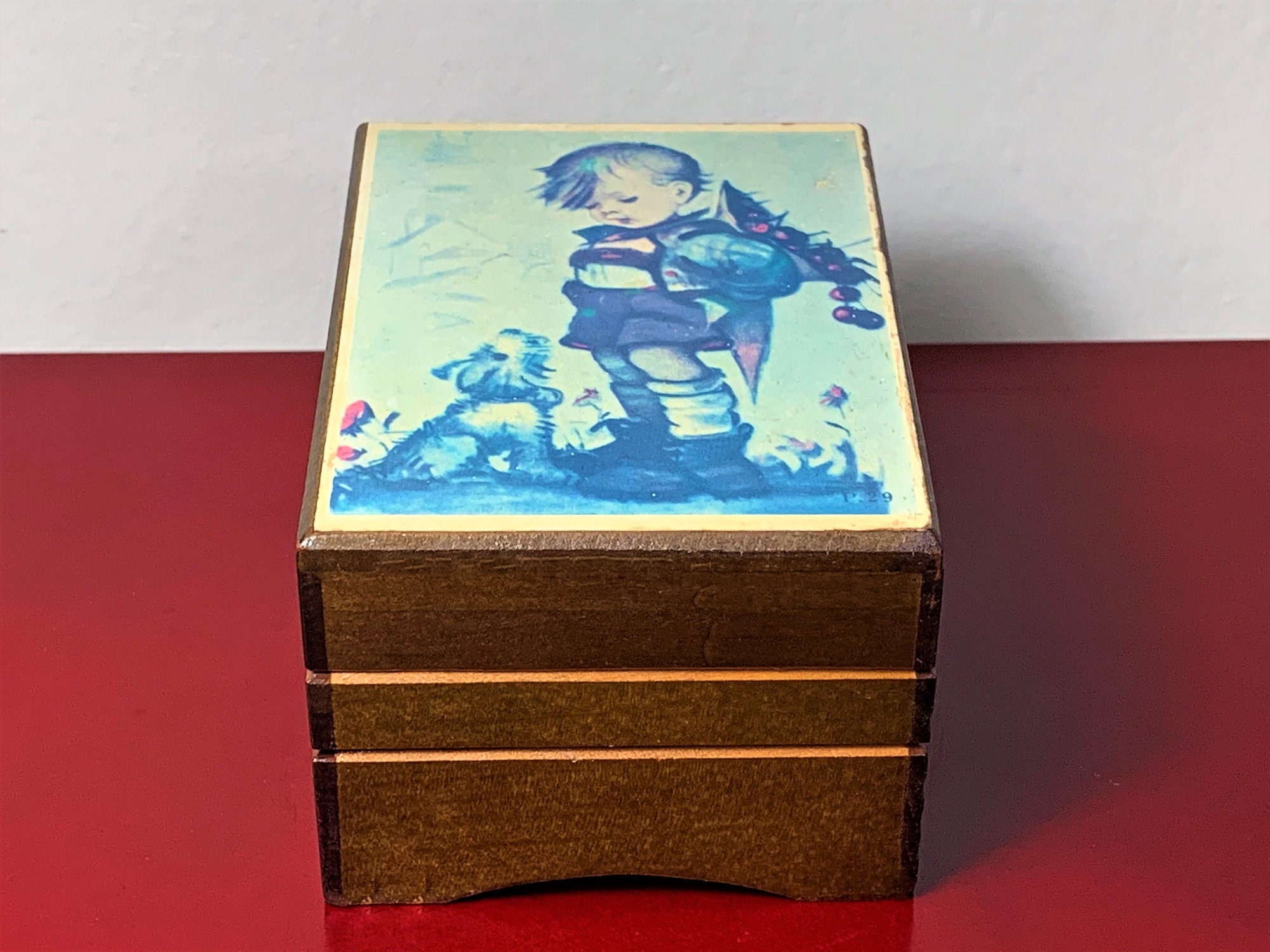 Vintage Hummel Toyo Japan Music Box, Varnished and Natural Wood, Plays Shadow of your Smile