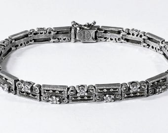 Vintage Judith Jack™ Sterling Silver Marcasite & Clear White CZ Bracelet. 18.50 Grams, 7" L. 6mm W. Refinished, Free US Shipping.