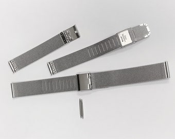 Vintage Stainless Steel Mesh Watch Band, Flex, 22 mm Lugs, Hook and Fold Over Clasp, New Old Stock