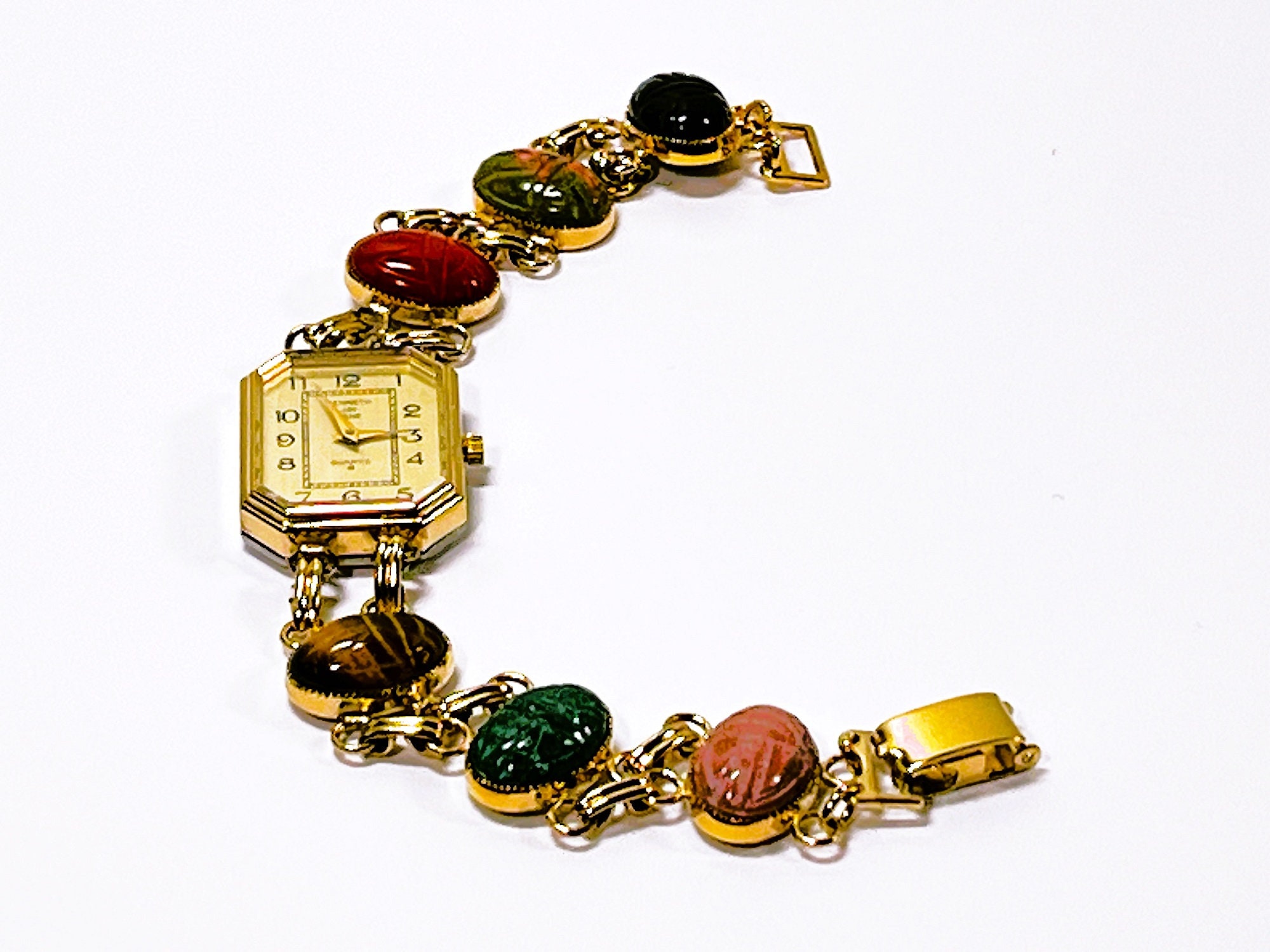 Vintage Kenneth Jay Lane® Egyptian Scarabs Watch, 6 Carved