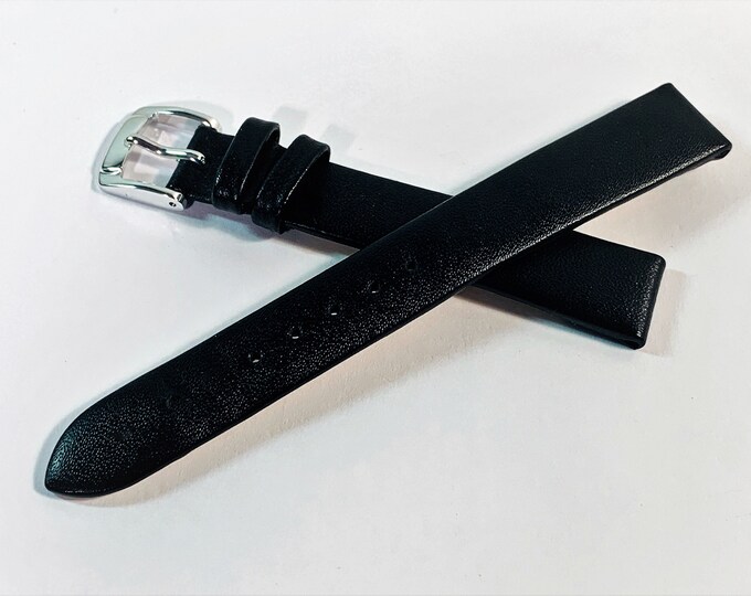 Speidel® Genuine Calf  Water Resistant Black Watch Band, 14 mm Lugs, Padded Hypo-Allergenic, Old Stock Never Used. Spring Pins Included.