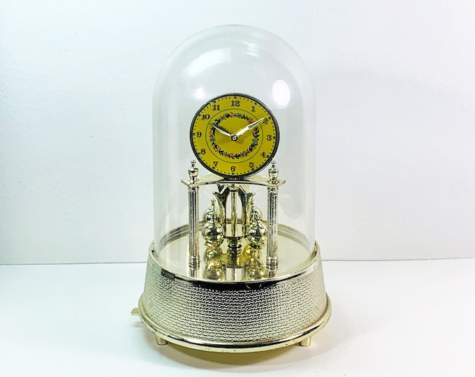 Vintage Sankyo Music Box "Edelweiss", Anniversary Clock Shape, Sphere Pendulum Rotates with the Music, 8" T. 4.75" Base, Free US Shipping.