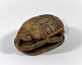 Vintage Ancient Egyptian Faience Ritual Scarab, Large Unique Amulet, Tell El-Amarna (Akhetaten City), Upper Egypt, 3.5" - 90mm.