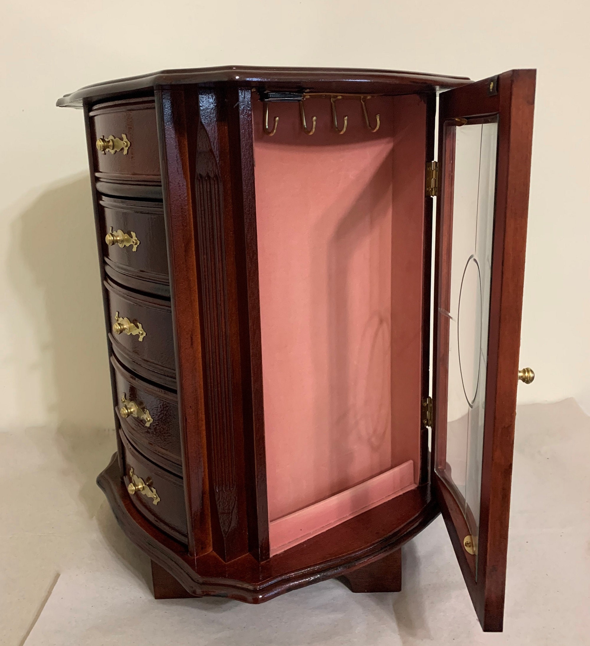 Large 4 Sided Solid Wood Revolving Jewelry Armoire Storage 10