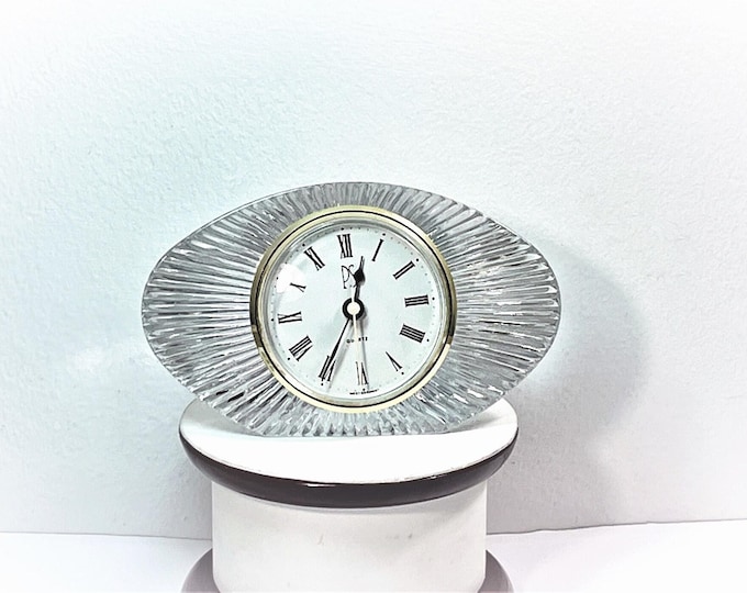 Vintage Paul Sebastian West Germany, Anna Hutte BLeiKristal 24% Lead Crystal Clock. Unique Shape, 5.5" W. 3.5" H. Serviced, Free US Shipping