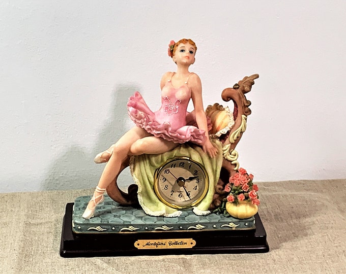 Vintage Montefiori Italy Figurine Clock, Beautiful Girl Lady Lounging Around, Rare Edition. Clock Works, 8.5" T. 8" W. Free US Shipping.