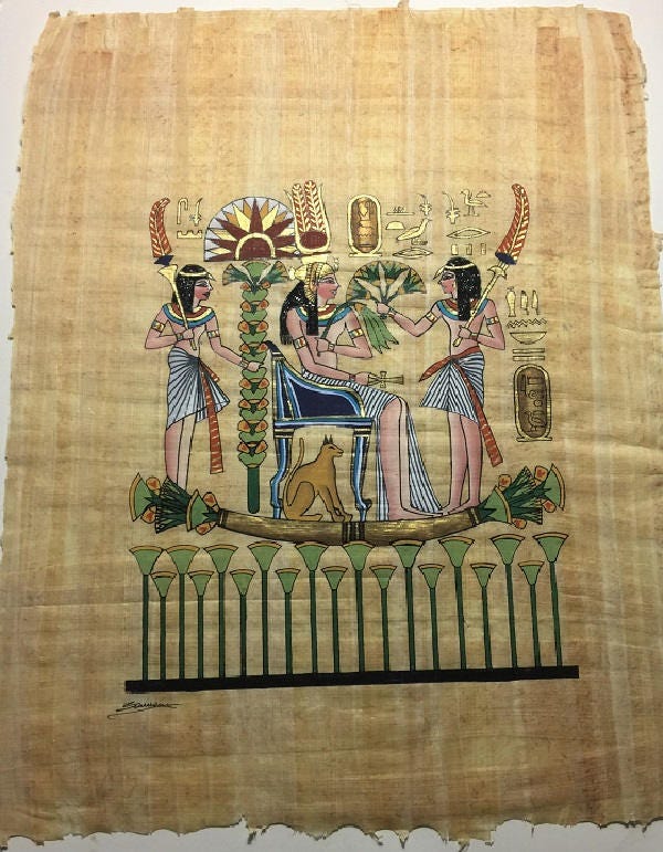 Vintage Hand Painted Egyptian Papyrus, Queen Nefertari's