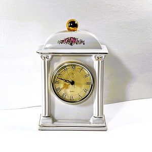 Vintage 1993 Paul Sebastian® Porcelain Floral Clock. 22K gold Accents & Finial, Limited Edition, 8.5” T. 5” W. Serviced. Free US Shipping